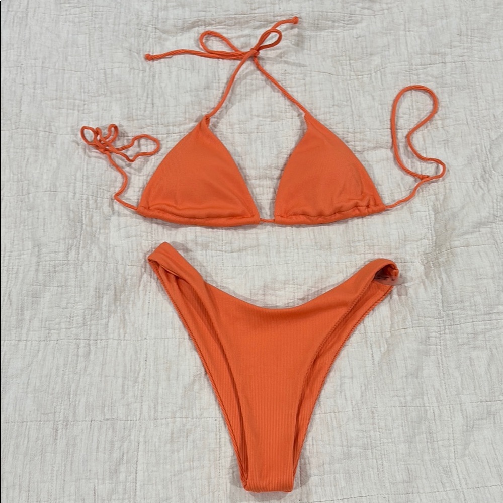 SHEIN Ribbed Orange Bikini Set
